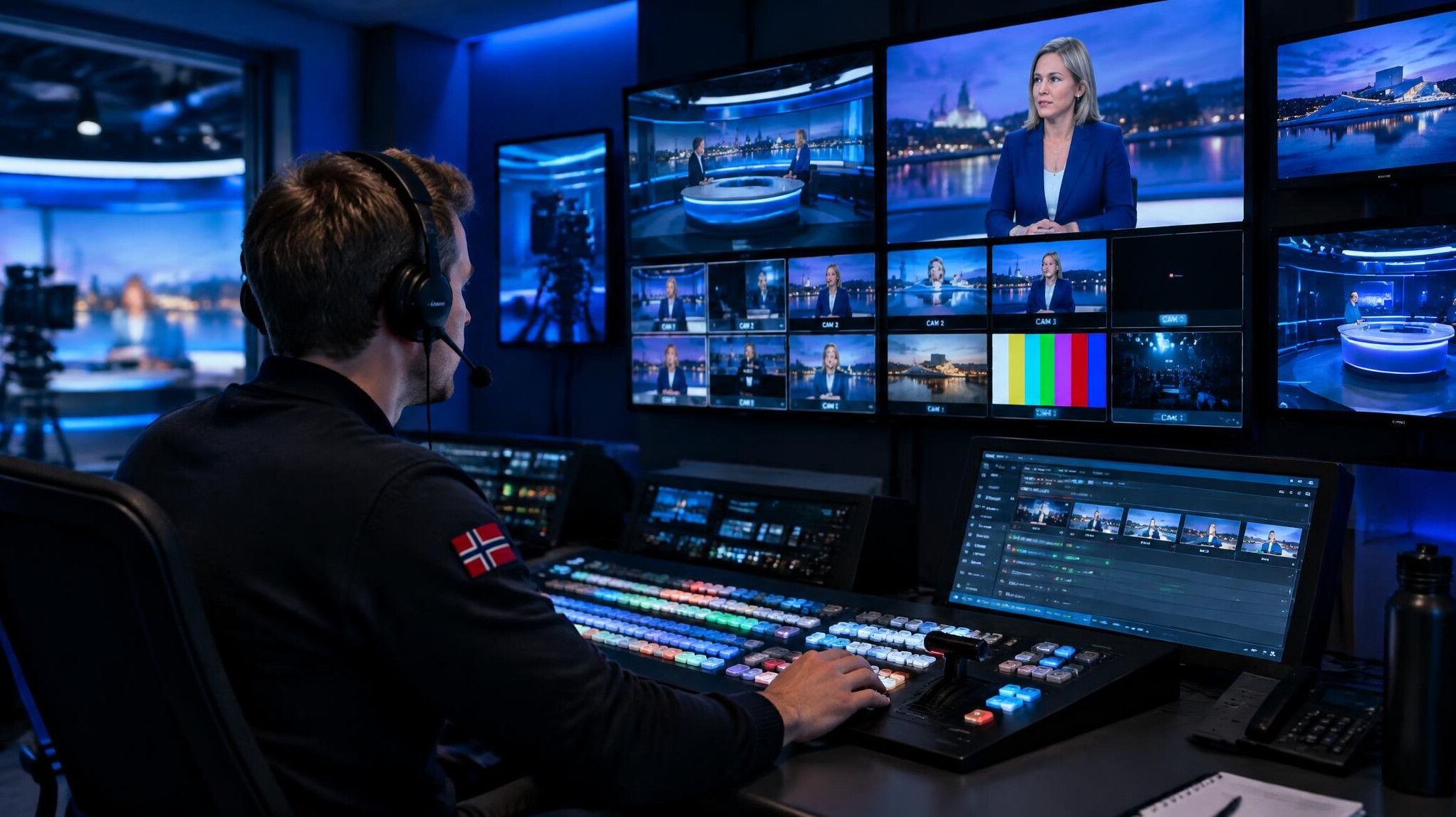 Technical director in a broadcast control room